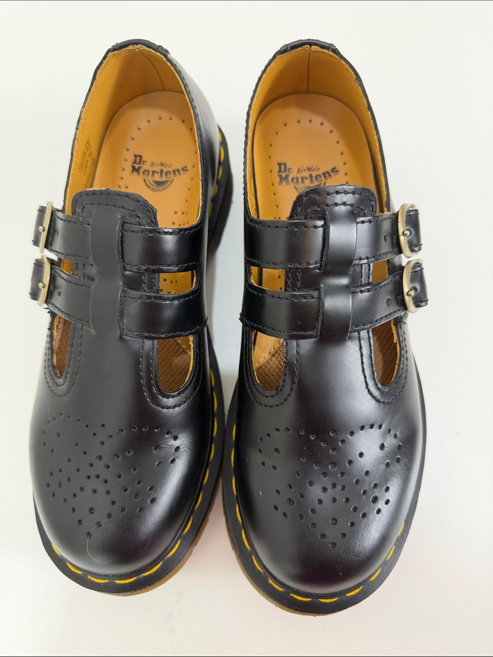 Dr Martens 8065 Mary Jane Black Leather Double Strap Platform Shoes US 7 EU 38